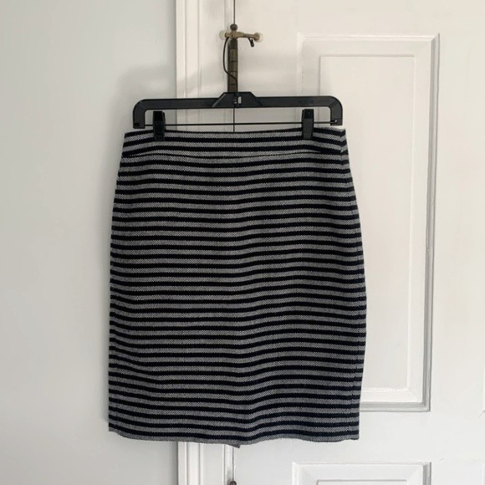 J.Crew Factory Navy White Tweed Stripe Pencil Skirt Wool Blend 6
